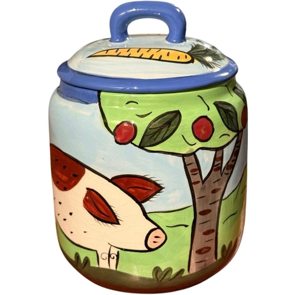 Rare Karen Gelff Chaleur Pottery Jar Homestead on the Range Farm Animals